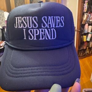 “Jesus Saves I Spend” Snap Back Navy Blue Hat NWOT